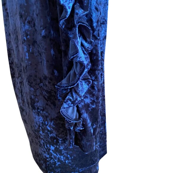 NWT Kaktus Crushed Velvet Ruffle Mini Dress Navy Blue Shift Dark Fairy Grunge-M - Picture 9 of 16